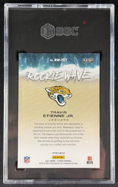 Travis Etienne Jr. 2021 Panini Playoff Rookie Wave Red SGC 8 Jaguars Sports Trading Cards