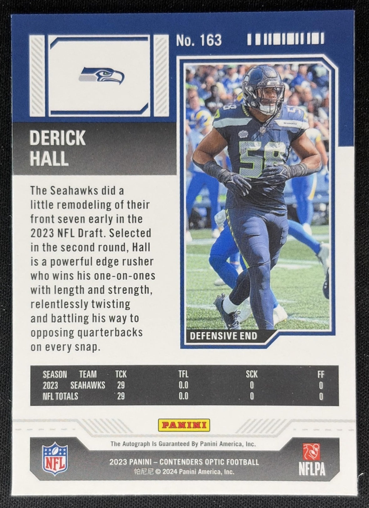 Derick Hall 2023 Panini Contenders Optic Auto Seahawks Back