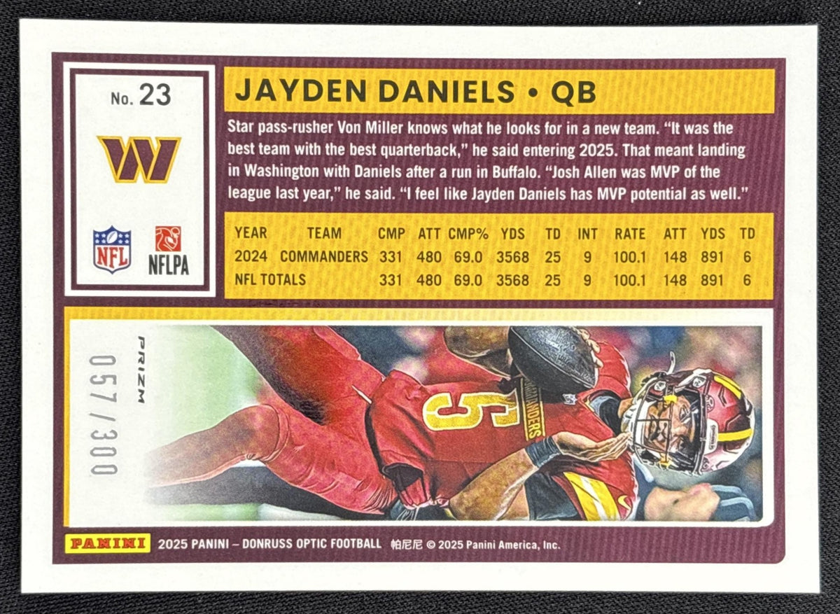 Jayden Daniels 2025 Panini Donruss Optic Wave Prizm /300 Commanders - back