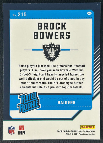 Brock Bowers 2024 Donruss Optic Raiders Sports Trading Card