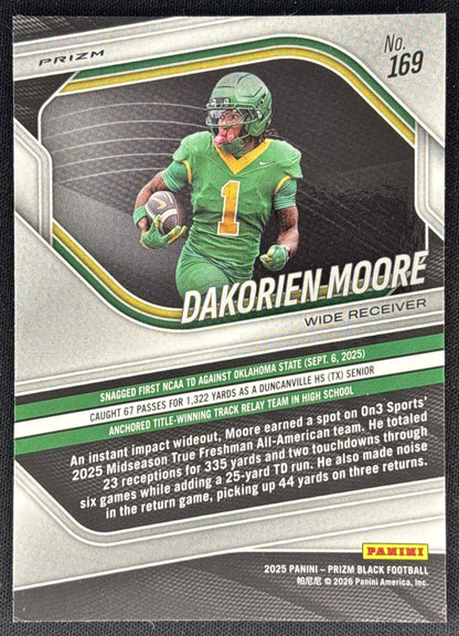 Dakorien Moore 2025 Panini Prizm Black Prospects Silver Ducks back