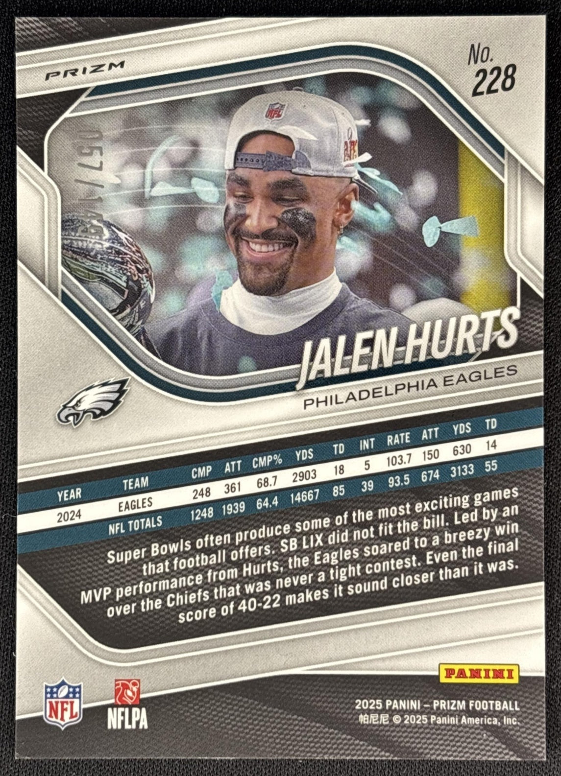 Jalen Hurts 2025 Panini Prizm Red Wave /149 Eagles back
