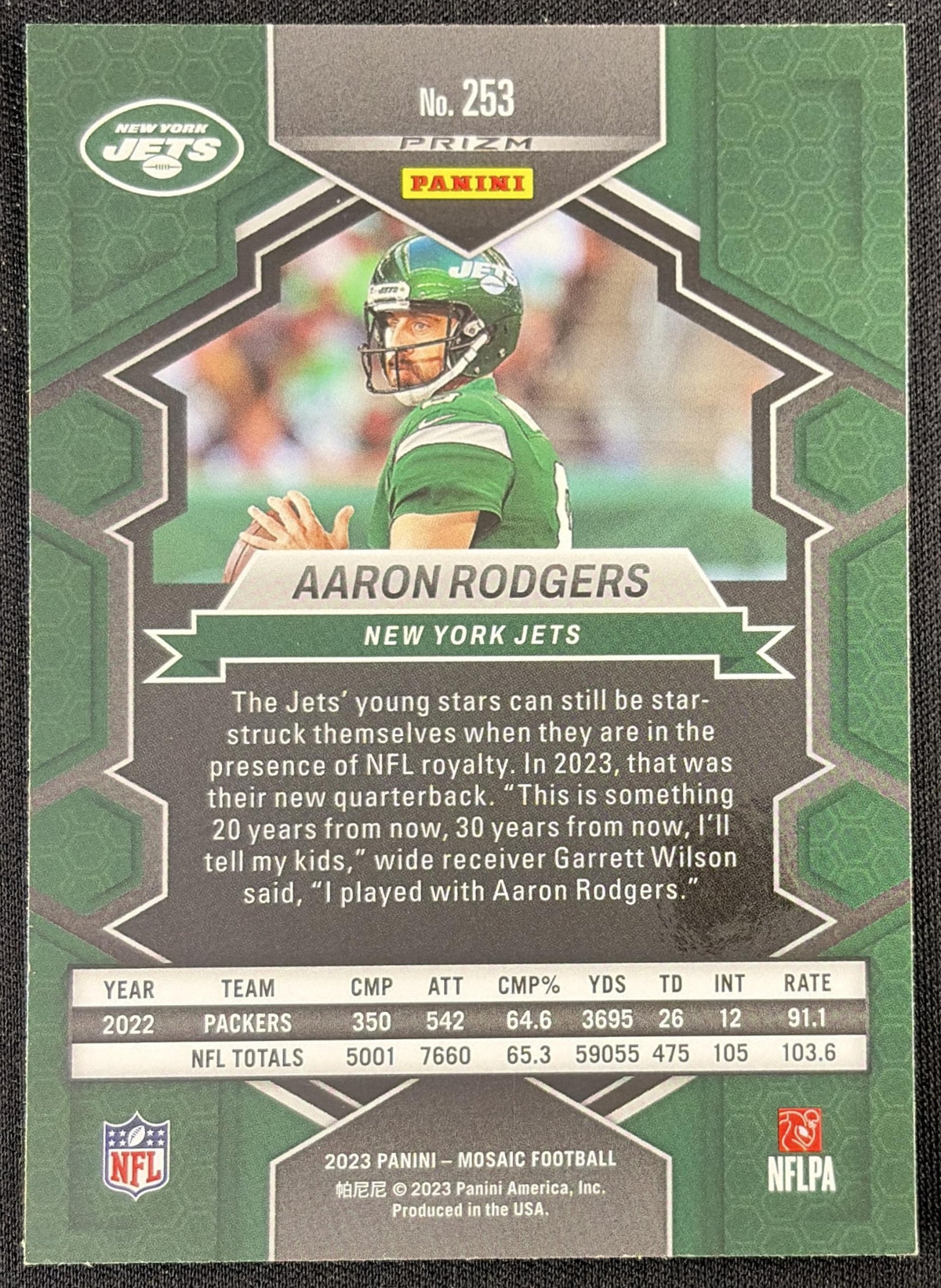 Aaron Rodgers 2023 Panini Mosaic Green Mosaic Jets