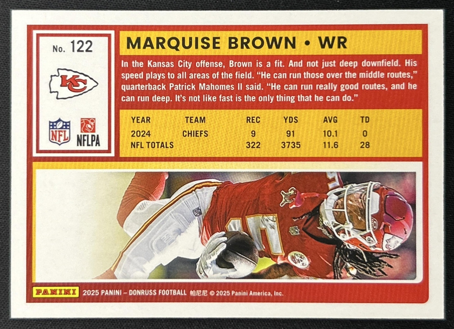 Marquise Brown 2025 Panini Donruss Press Proof Silver /199 Chiefs back