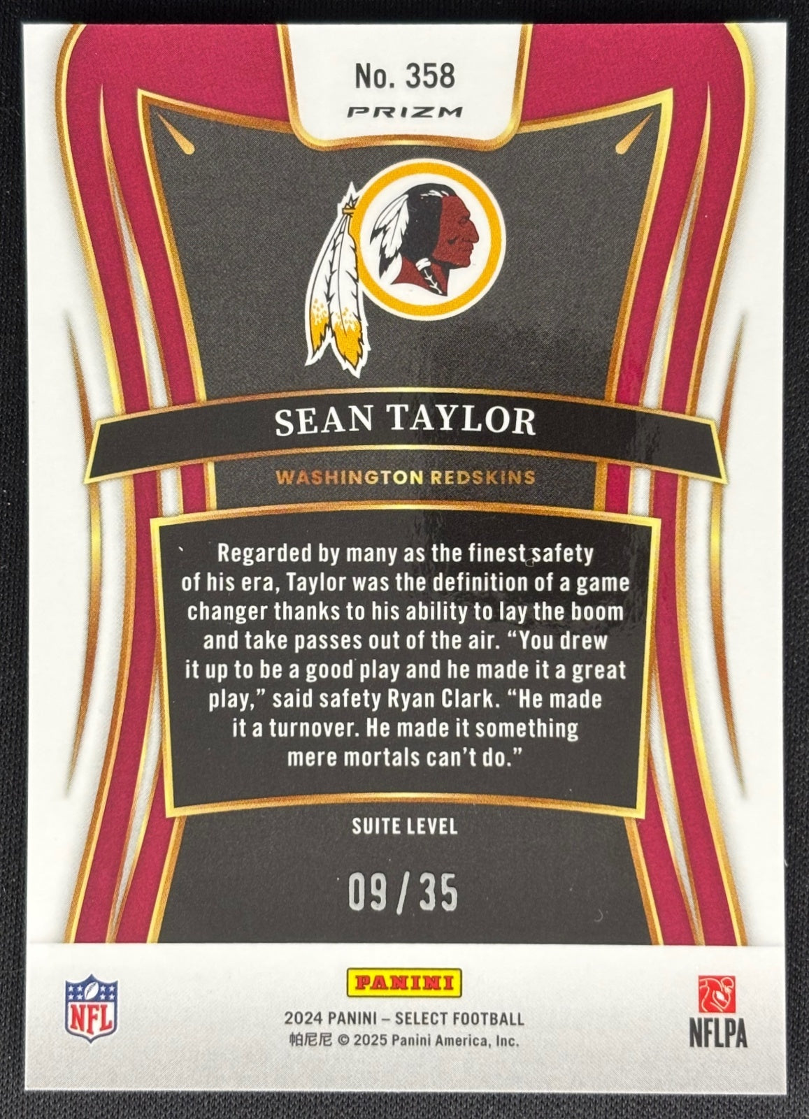Sean Taylor 2024 Select Suite White Prizm /35 Redskins Sports Trading Cards