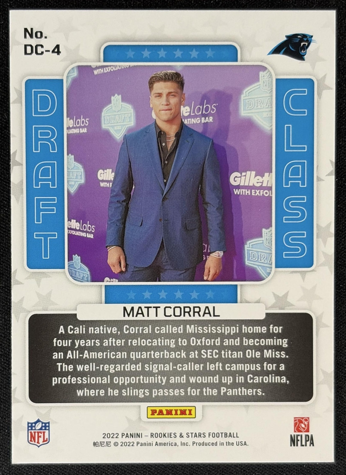 Matt Corral 2022 Panini Rookies & Stars Draft Class Panthers Sports Trading Card