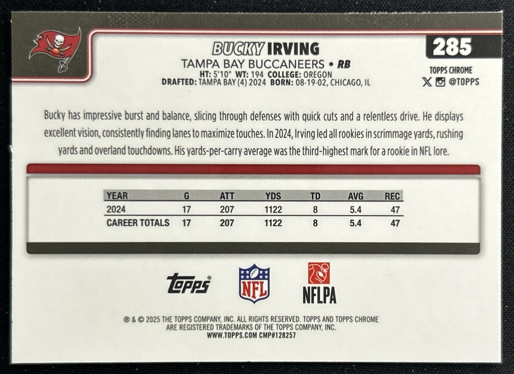 Bucky Irving 2025 Topps Chrome Buccaneers