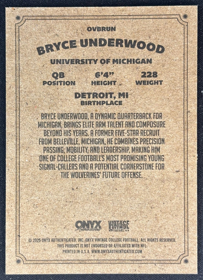 Bryce Underwood 2025 Onyx Vintage Sports Trading Cards