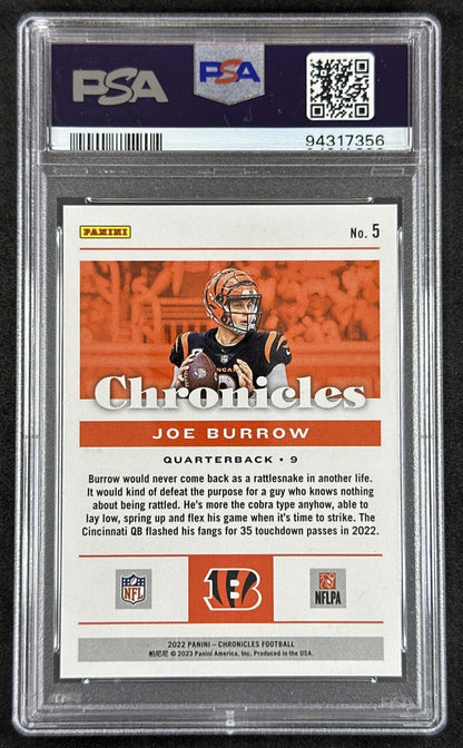 Joe Burrow 2022 Panini Chronicles Orange PSA 8