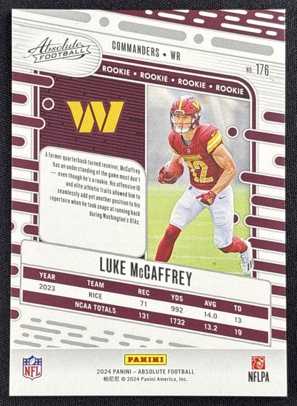 Luke McCaffrey 2024 Panini Absolute Rookies Spectrum /350 Commanders