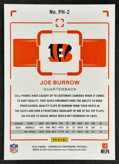 Joe Burrow 2022 Chronicles Photogenic Orange Bengals Sports Trading Card
