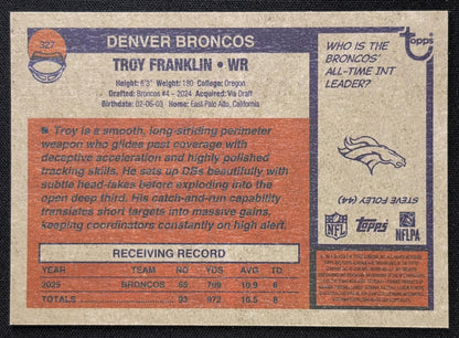 Troy Franklin 2026 Topps Heritage Chrome Pink Sparkle Broncos