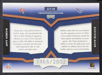 Warren Sapp Keith Bulluck 2003 Playoff Prestige League Leader Tandems /2002 Titans Buccaneers back