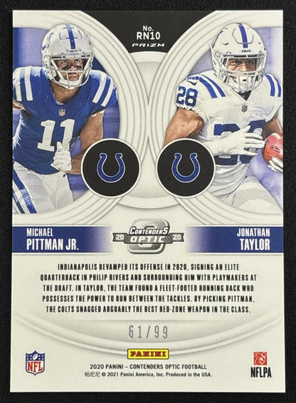 Jonathan Taylor Michael Pittman Jr. 2020 Panini Contenders Optic Round Numbers Blue /99 Colts