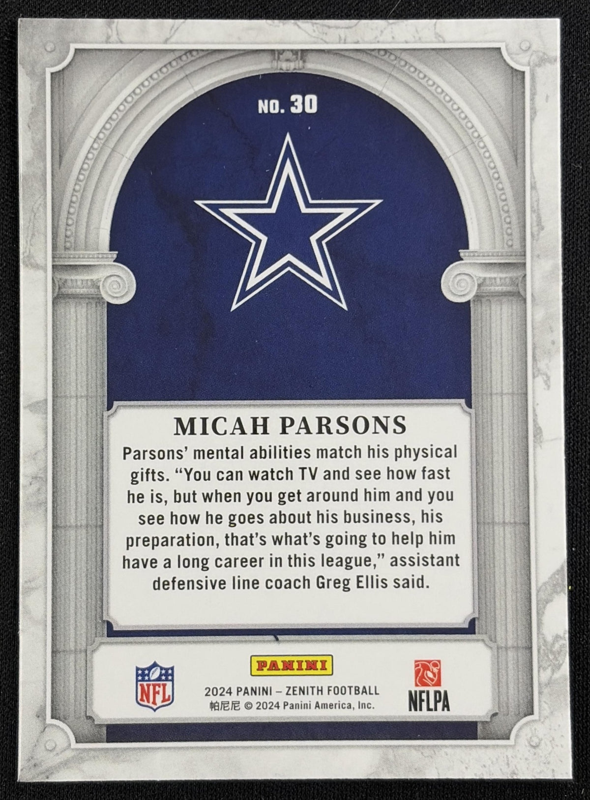 Micah Parsons 2024 Panini Zenith Z Marquee Cowboys Sports Trading Card