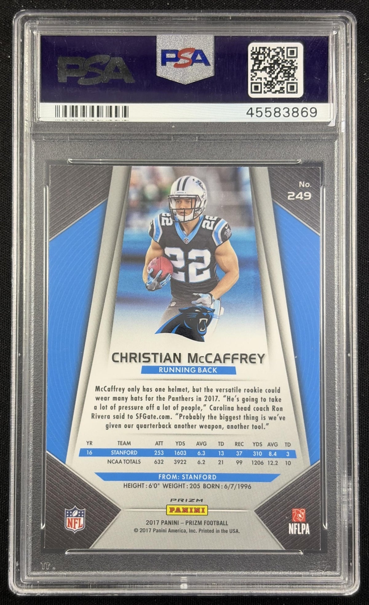 Christian McCaffrey 2017 Panini Prizm Silver PSA 9 Panthers