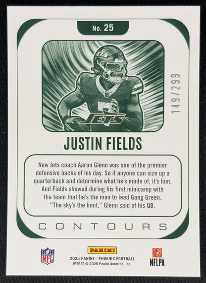 Justin Fields 2025 Panini Phoenix Contours Silver Hyper /299 Jets Sports Trading Cards