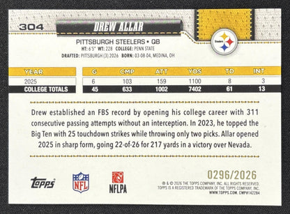 Drew Allar 2026 Topps Gold /2026 Steelers