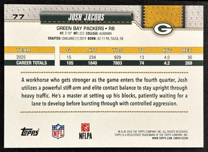 Josh Jacobs 2026 Topps Football Leather Foil Packers