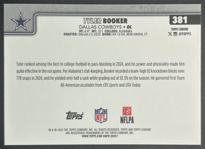 Tyler Booker 2025 Topps Chrome Rookie Red/White/Blue Refractor Cowboys Sports Trading Cards