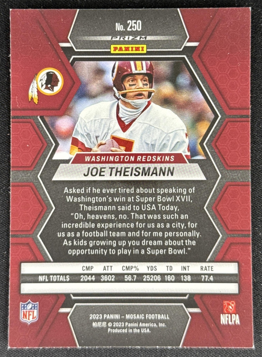 Joe Theismann 2023 Panini Mosaic Green Mosaic Redskins Sports Trading Card