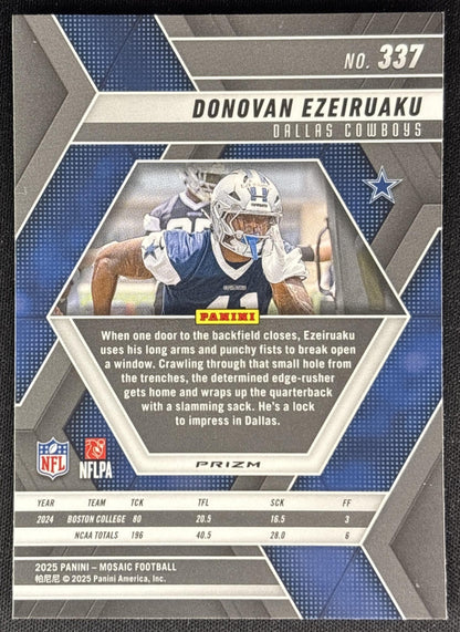 Donovan Ezeiruaku 2025 Panini Mosaic Rookies Reactive Blue Prizm Cowboys Sports Trading Cards