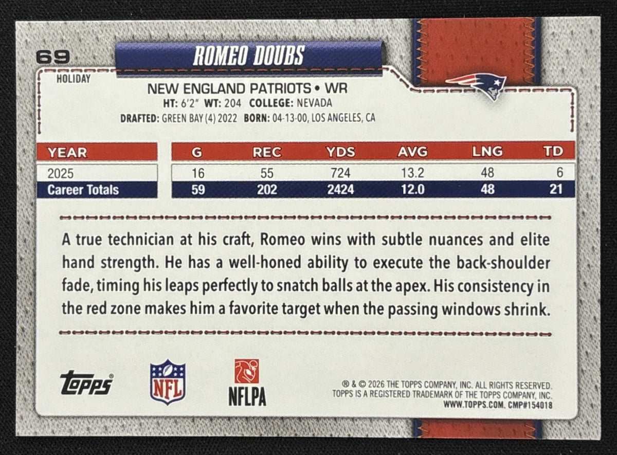 Romeo Doubs 2026 Topps Holiday Glitter Patriots | New England Patriots Sports Trading Card