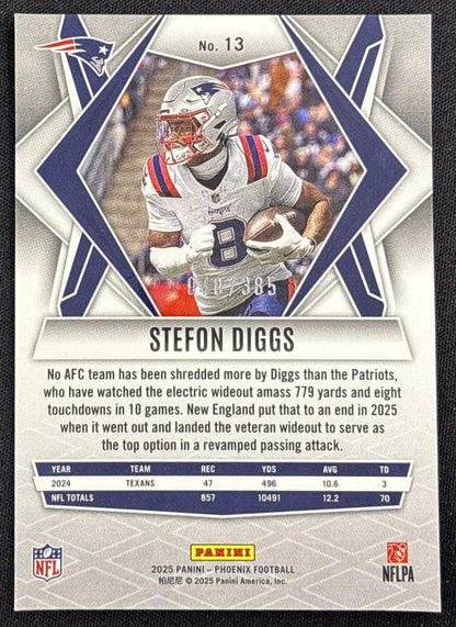 Stefon Diggs 2025 Panini Phoenix Light Blue Pyramids Prizm /385 Patriots