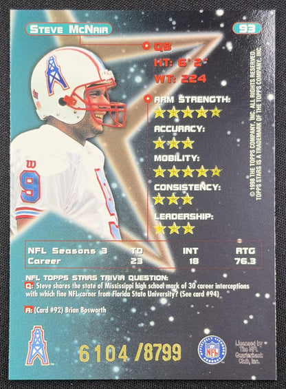 Steve McNair 1998 Topps Stars /8799 back