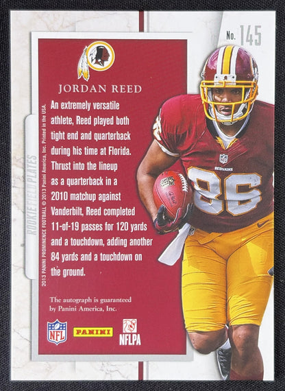 Jordan Reed 2013 Panini Prominence Rookie NFL Field Auto /200 Redskins Sports Trading Card