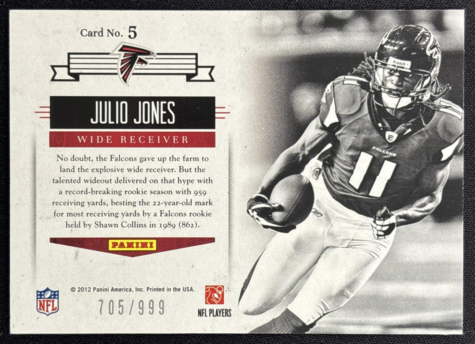 Julio Jones 2012 Panini Elite Craftsmen /999 Falcons back