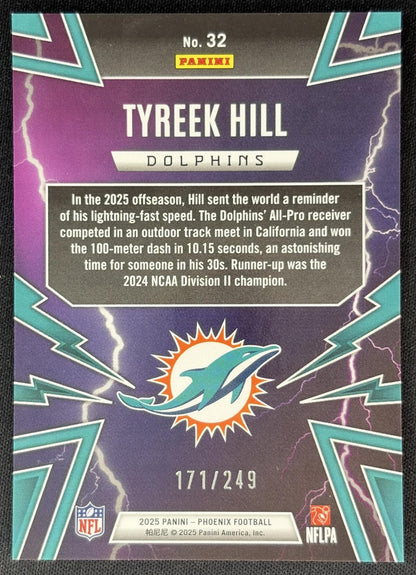 Tyreek Hill 2025 Panini Phoenix Thunderbirds Silver Pandora Prizm /249 Dolphins back