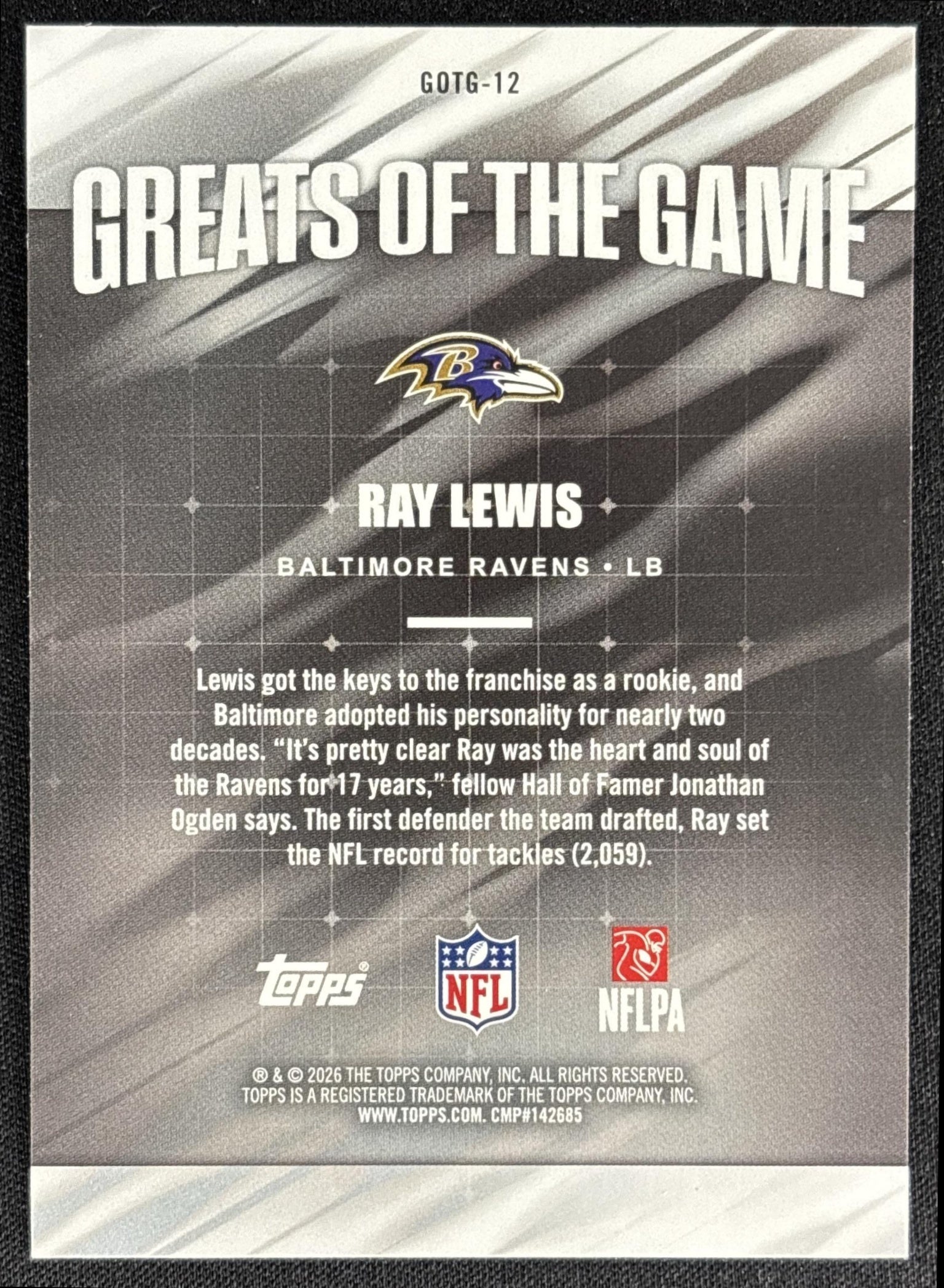 Ray Lewis 2026 Topps Greats Of The Game Ravens