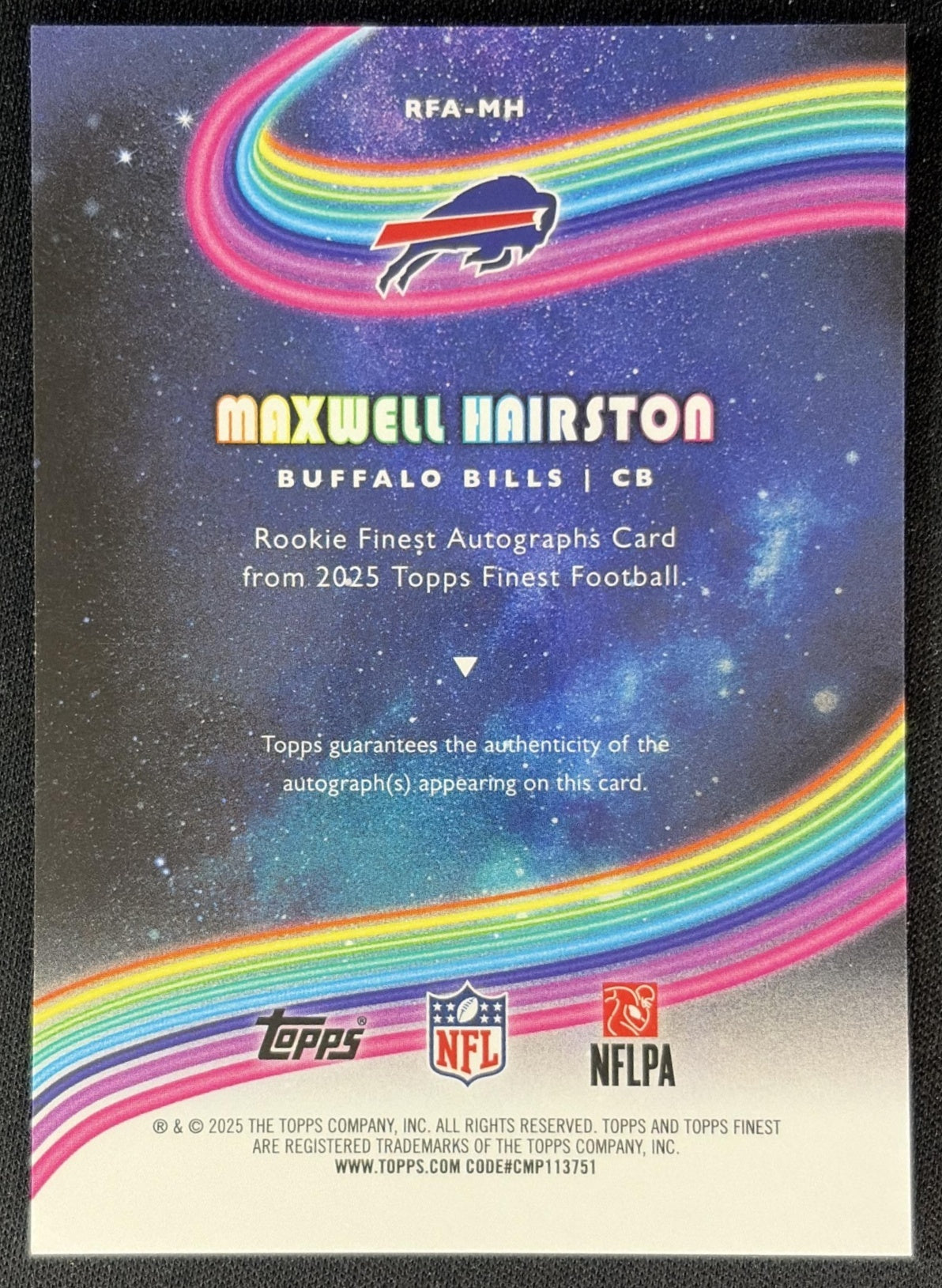 Maxwell Hairston 2025 Topps Finest Rookie Auto Bills Football