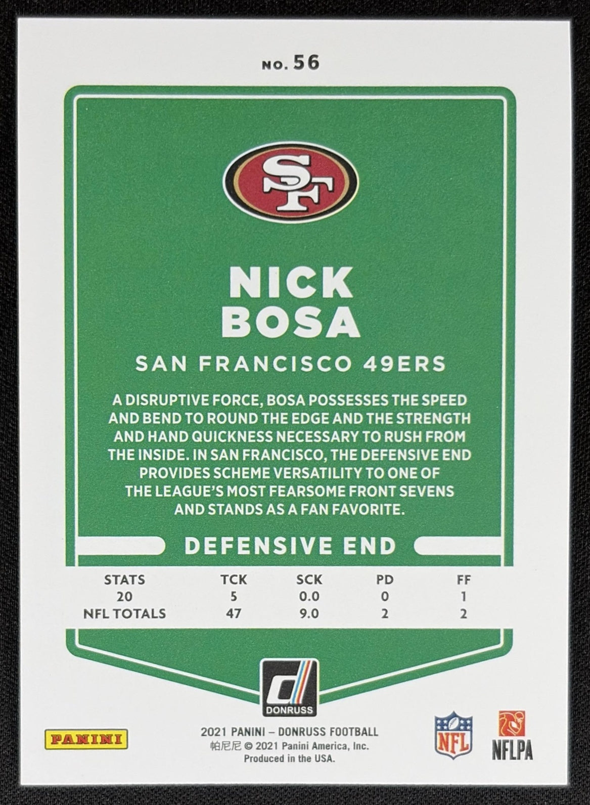 Nick Bosa 2021 Panini Donruss Press Proof Premium 49ers - San Francisco 49ers