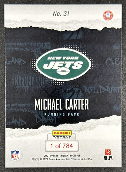 Michael Carter 2021 Panini Instant NFL Draft Night Jets back