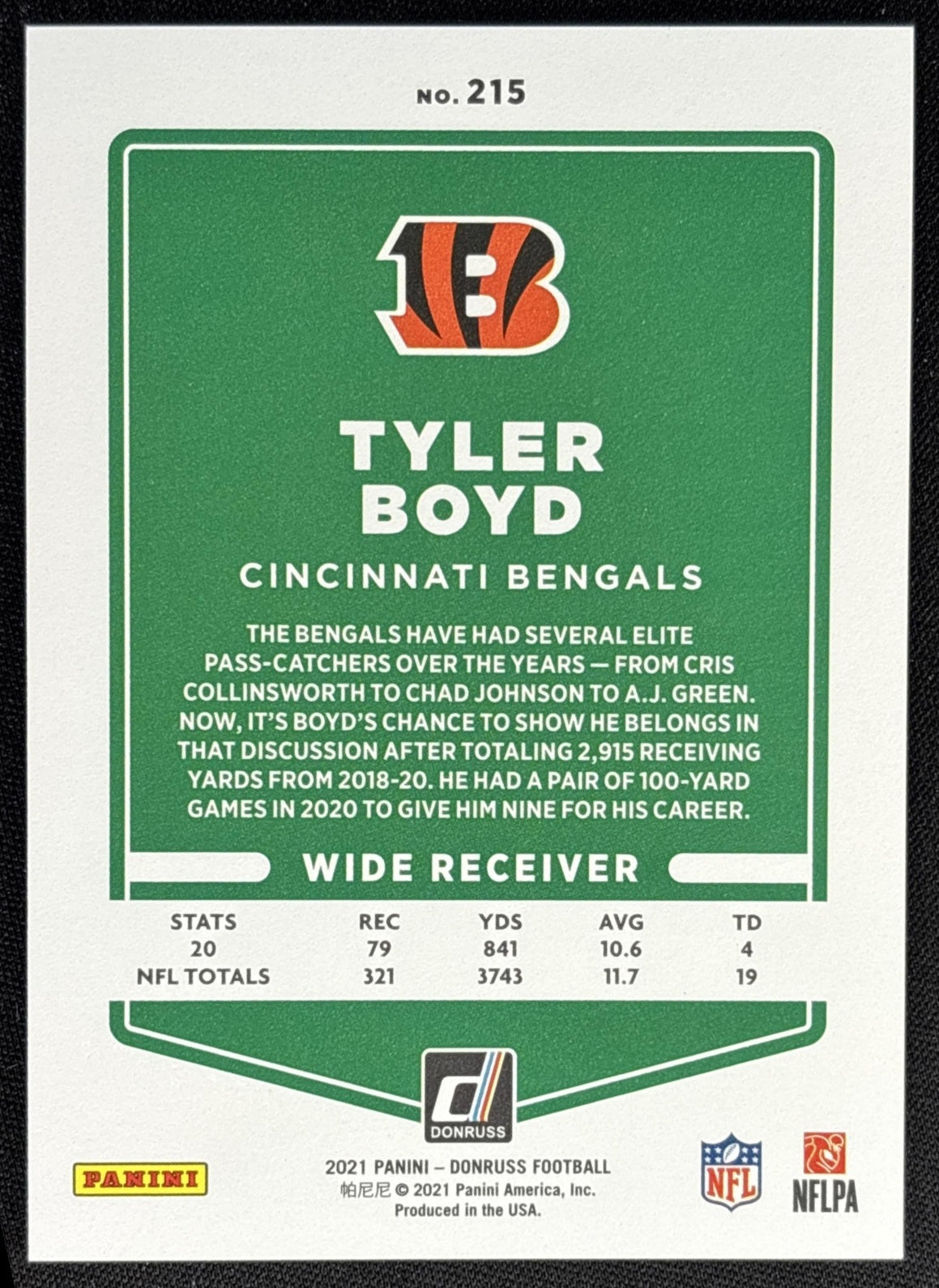 Tyler Boyd 2021 Panini Donruss Press Proof Premium Bengals