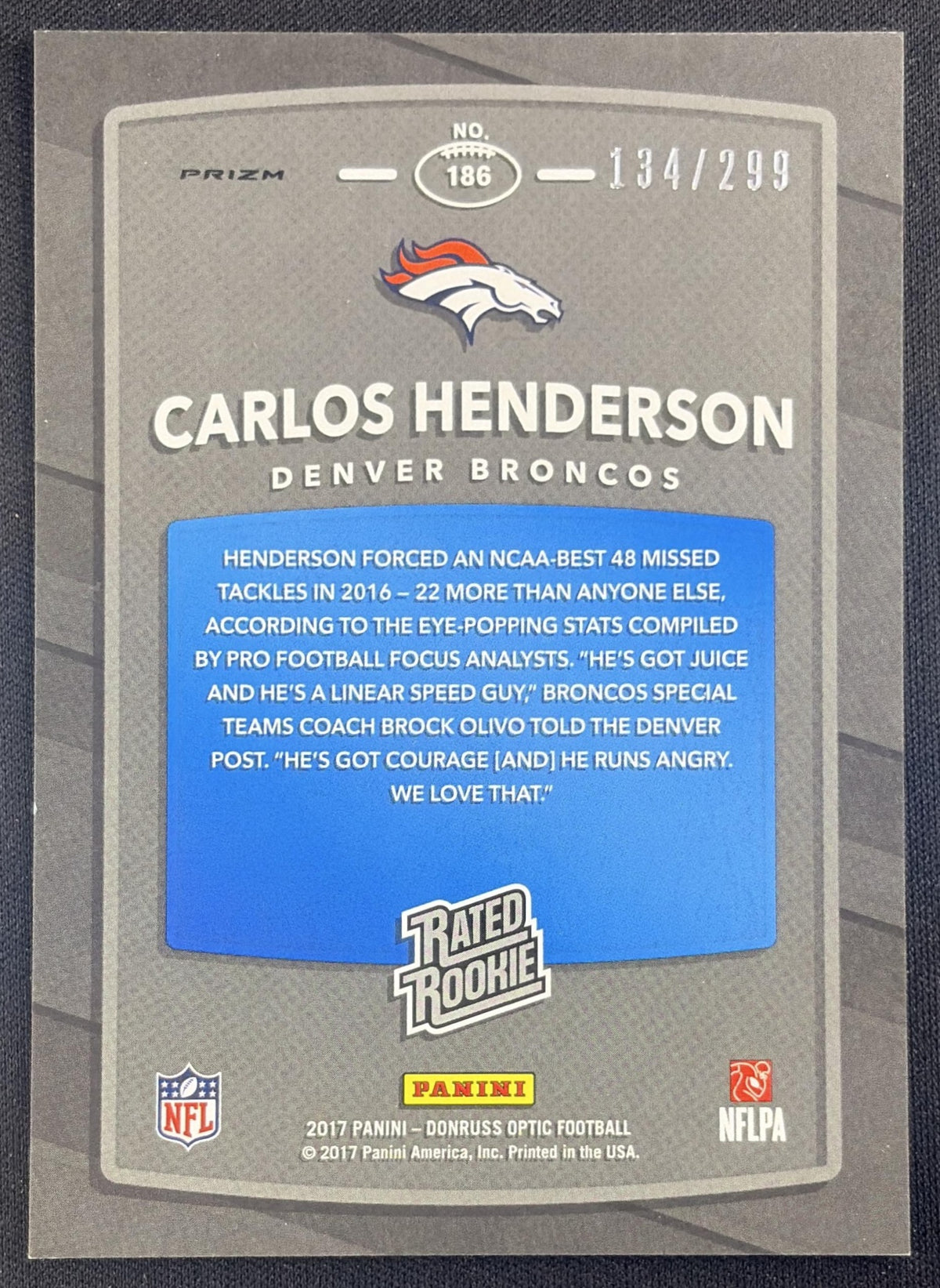 Carlos Henderson 2017 Panini Donruss Optic Aqua /299 Broncos