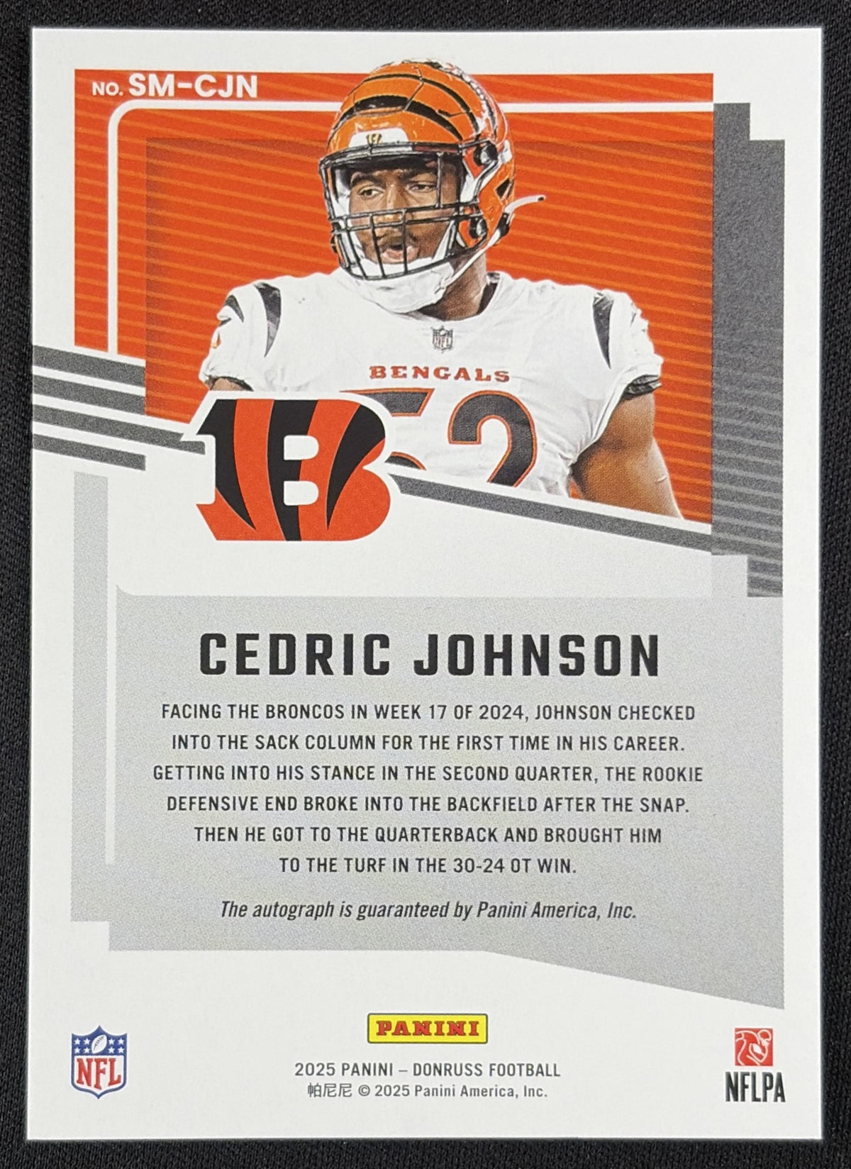 Cedric Johnson 2025 Panini Donruss Signature Marks Bengals