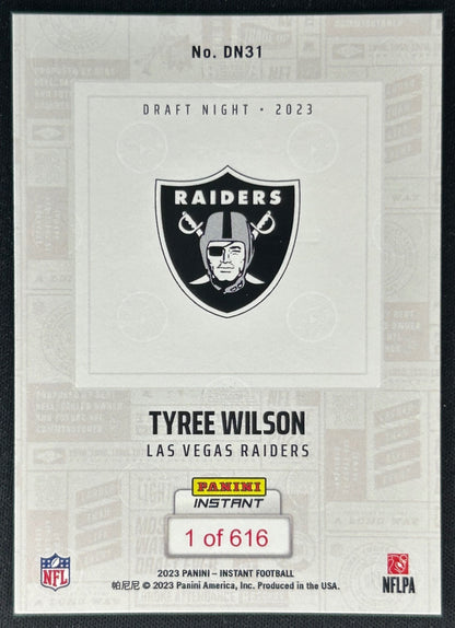 Tyree Wilson 2023 Panini Instant NFL Draft Night Raiders Sports Trading Cards