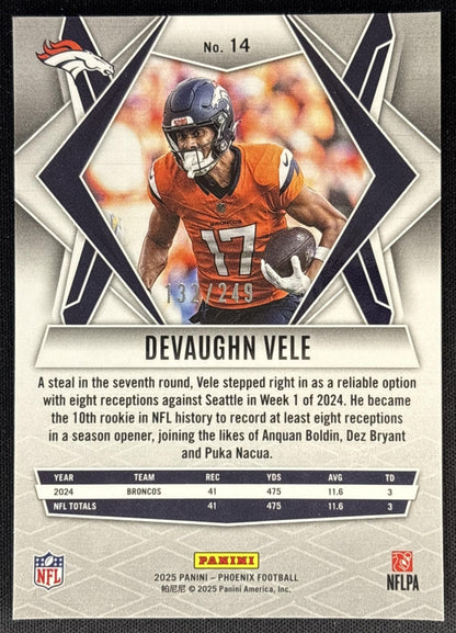 Devaughn Vele 2025 Panini Phoenix Purple Hyper Prizm /249 Broncos