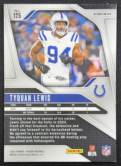 Tyquan Lewis 2024 Panini Prizm Green Wave Colts back