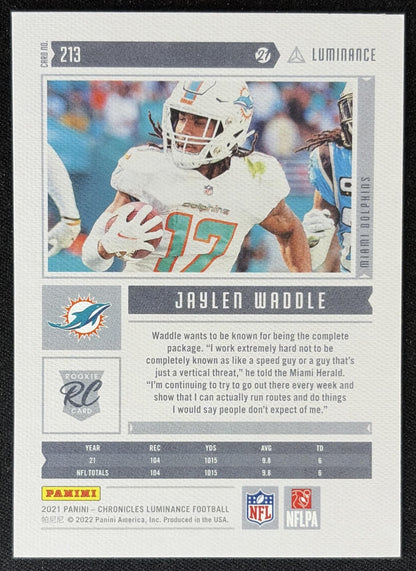 Jaylen Waddle 2021 Panini Chronicles Luminance Update Rookies Dolphins