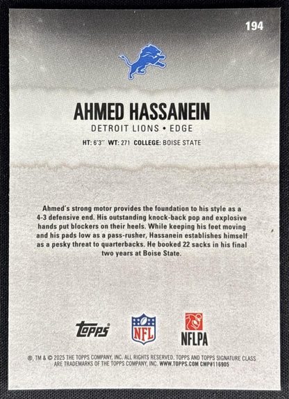 Ahmed Hassanein 2025 Topps Signature Class Chrome Rookie Lions Sports Trading Cards