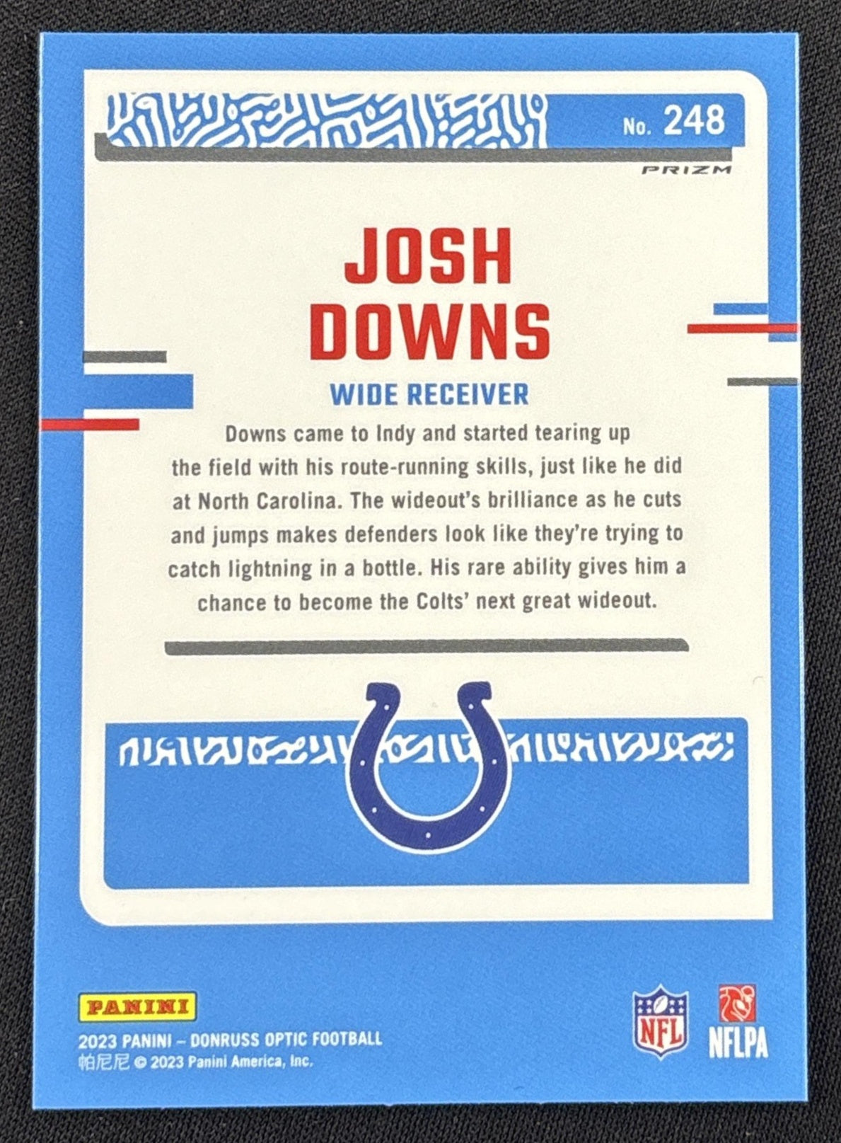 Josh Downs 2023 Panini Donruss Optic Fire Emoji Prizm Colts