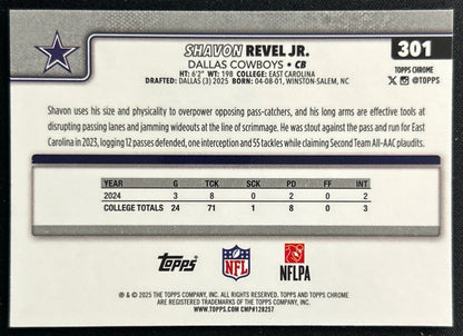 Shavon Revel Jr. 2025 Topps Chrome Rookie Cowboys Sports Trading Cards