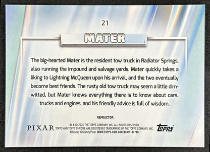 Mater 2026 Topps Chrome Disney Refractor Cars Back