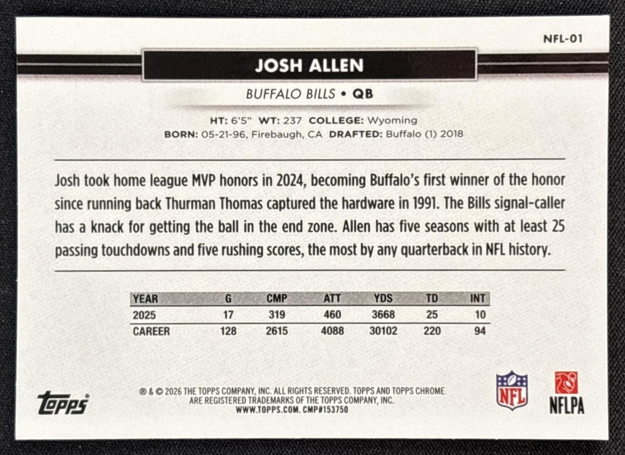 Josh Allen 2026 Topps NSCC Collection NFL Bills Sports Trading Cards