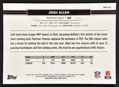 Josh Allen 2026 Topps NSCC Collection NFL Bills Sports Trading Cards