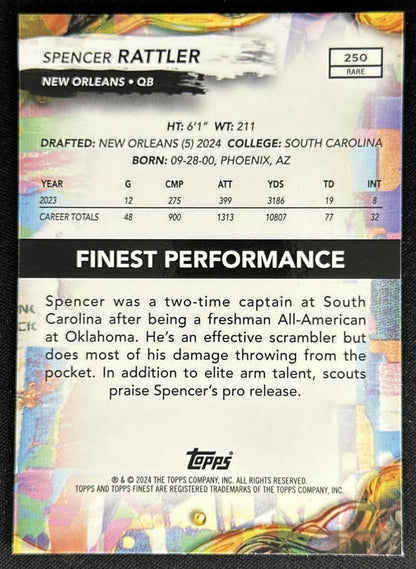 Spencer Rattler 2024 Topps Finest Blue Refractor /99 Saints